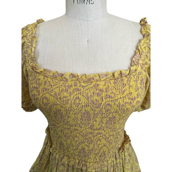 Cleobella Luna Mini Tiered Skirt Dress in Camellia Yellow Size Small - Picture 5 of 9